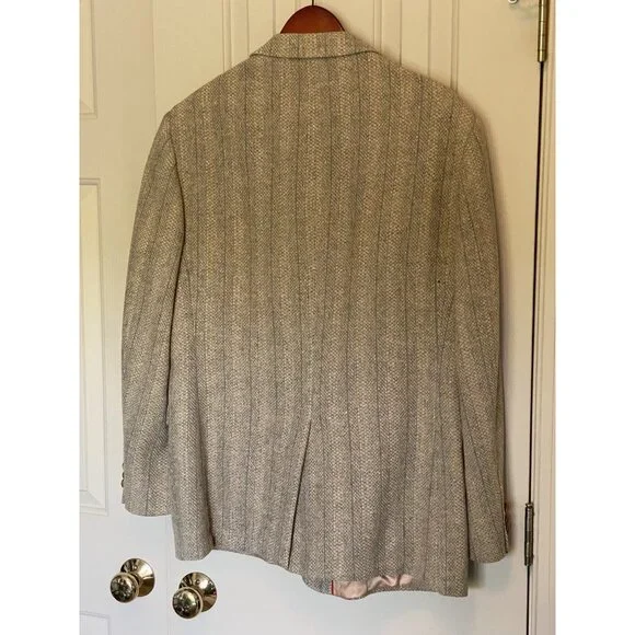 Egon Von Furstenberg Beige Tan Wool TweedBlazer 2 Button Men's 44R Vintage
